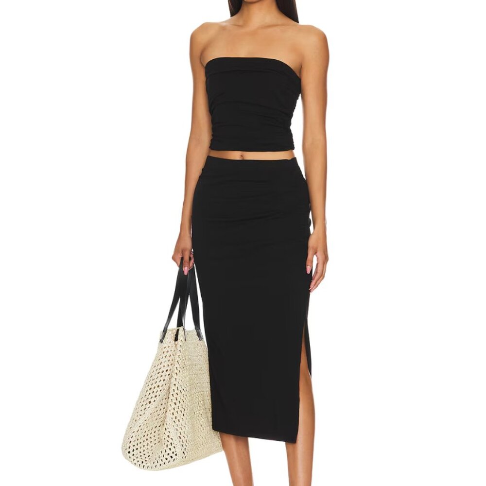 Bobi Navy Stretch Midi Skirt